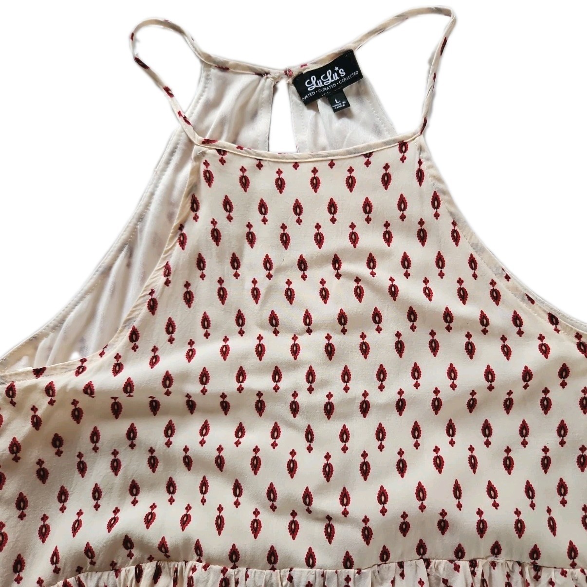 Lulus Summer Halter Dress Lined Spaghetti Straps Paisley Print Size Large