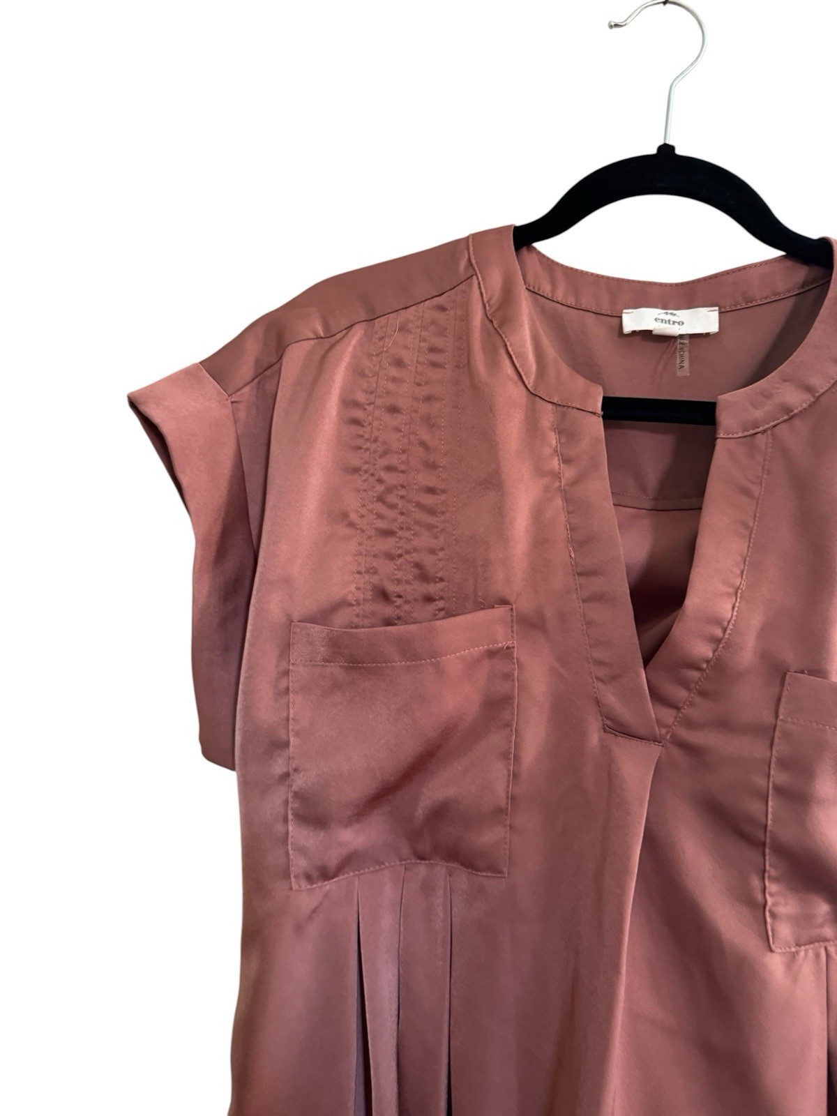 Entro Rust Satin Cuffed Cap Sleeve Pleated Babydoll Dress Womens Large #6935