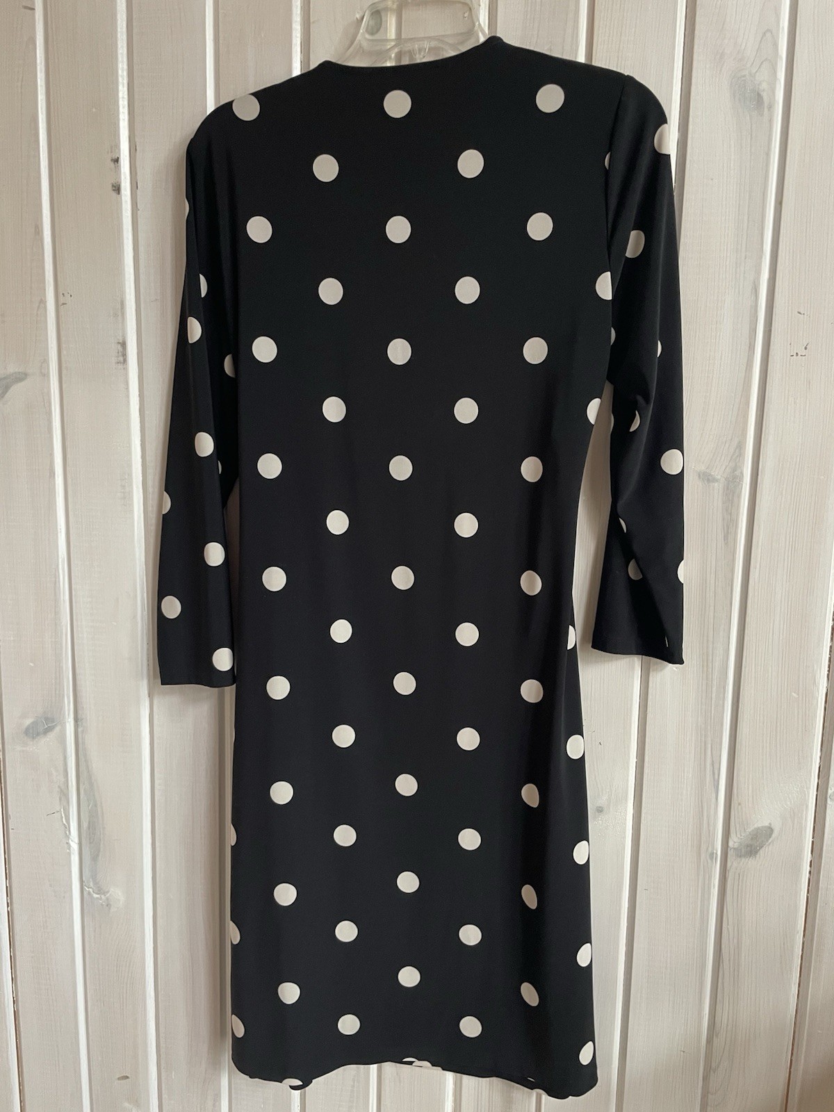 Anne Klein Dress Size M Polka Dot Print Faux Wrap Bracelet Length Sleeves