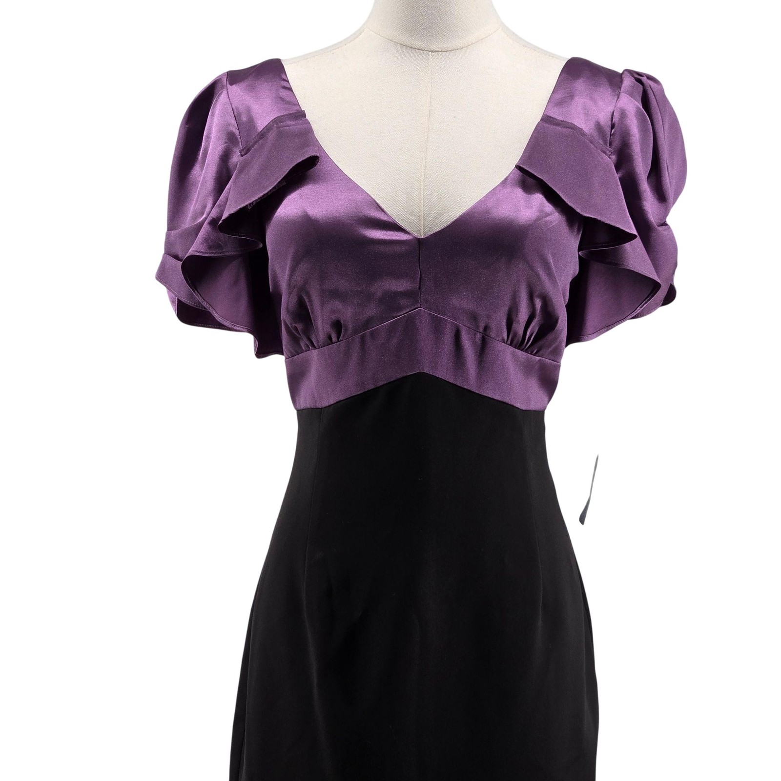 London Times Dress Womens 10P Multicolor Satin Sheath Pencil V-Neck Ruffle