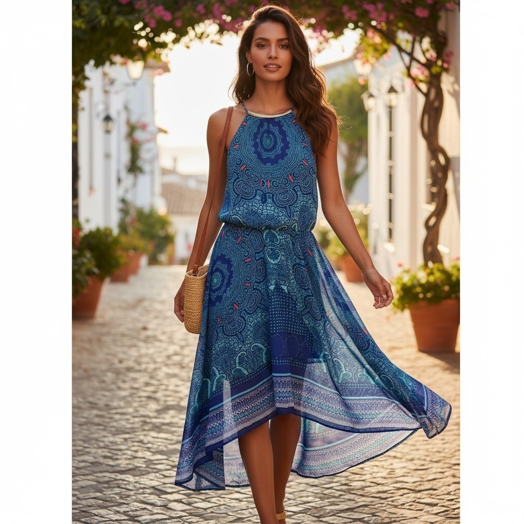 As U Wish Midi Dress Aqua Blue Paisley Handkerchief Hem Sz S Fairycore Whimsical