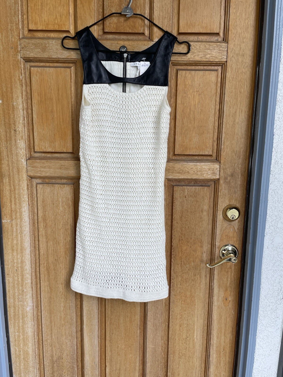 Sandro Mini Cotton Knit dress genuine sheepskin leather collar SZ:1