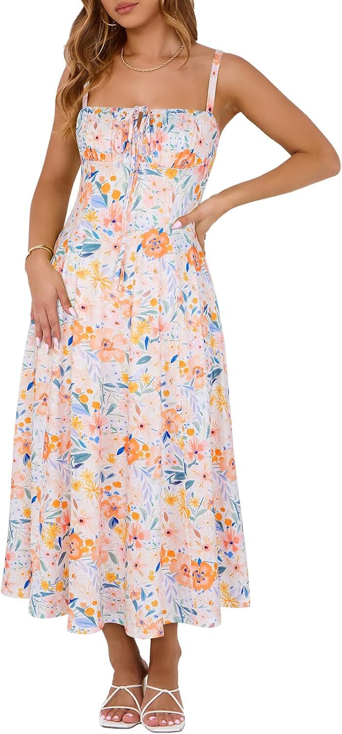 Corset Midi Dress for Women Flowy Summer Sundress Wedding Guest Outfit