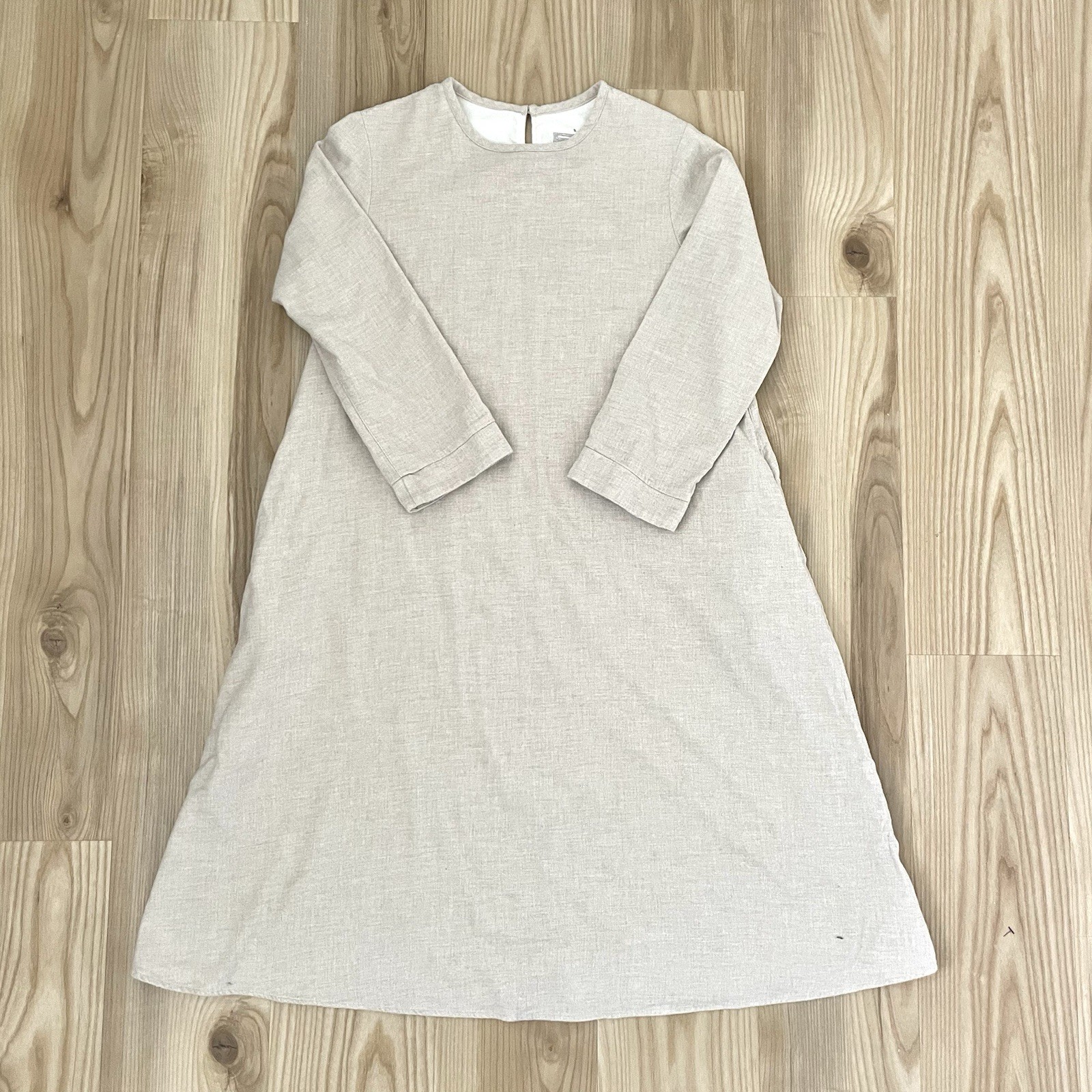 MUJI Flannel Shirt Midi Dress Pullover Pockets Minimalist Beige size Small