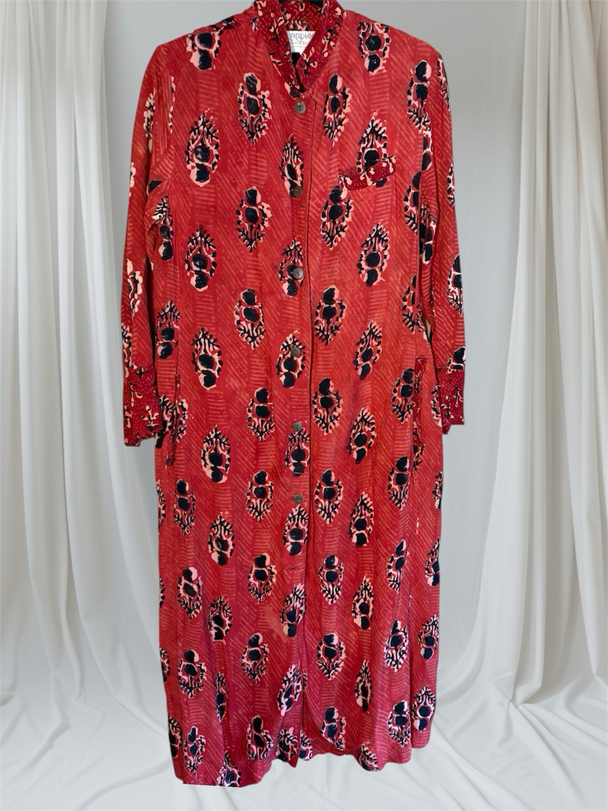Anokhi Indian Block Print Lite Cotton Maxi Dress Embroidered Sz Medium Midi Flaw