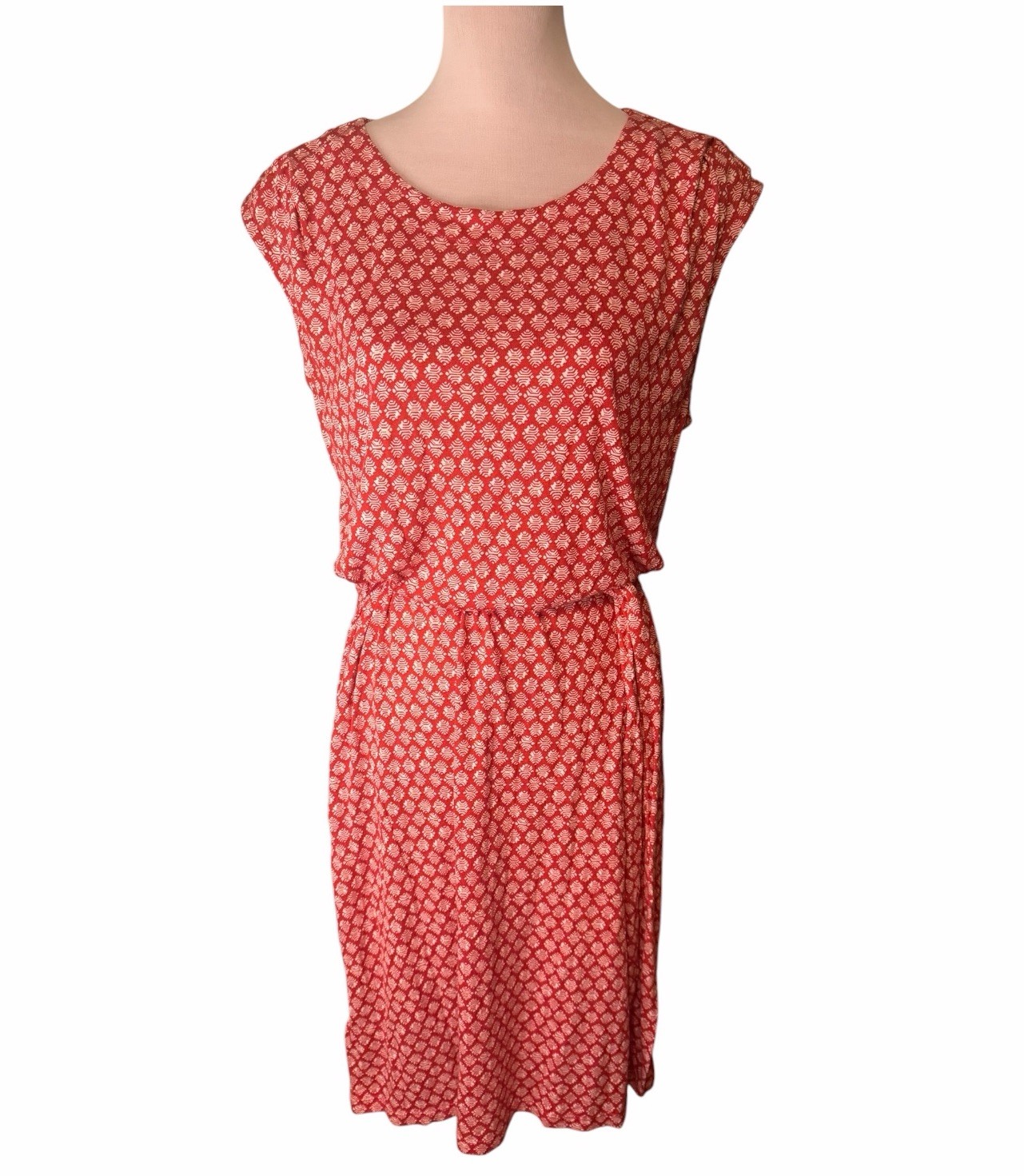 NWT LOFT Red/Orange White Cap Sleeve Summer Dress Size Medium Stretch