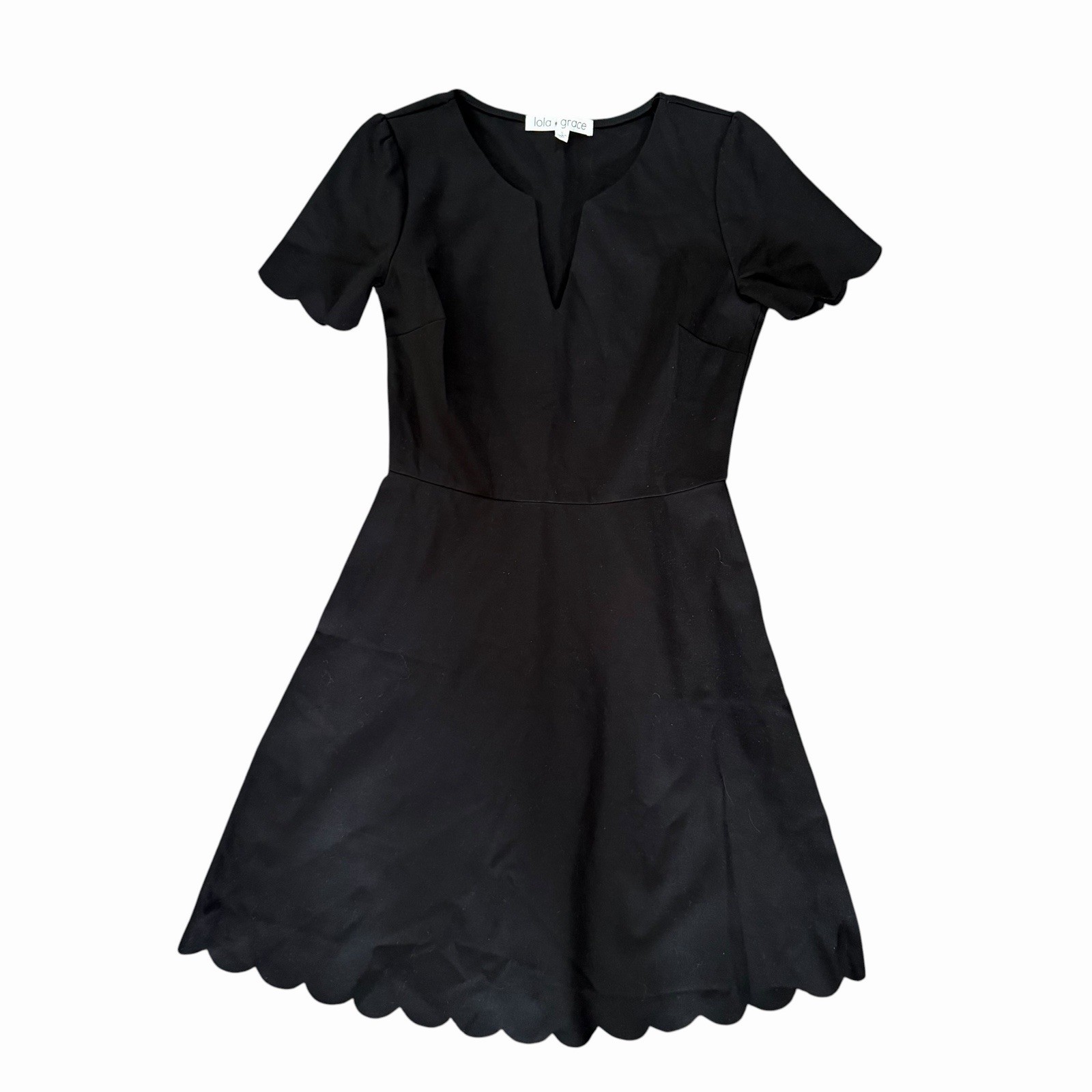 Lola Grace Scallop S Black Mini Dress A Line Sheath Crepe Stretch Staple Party
