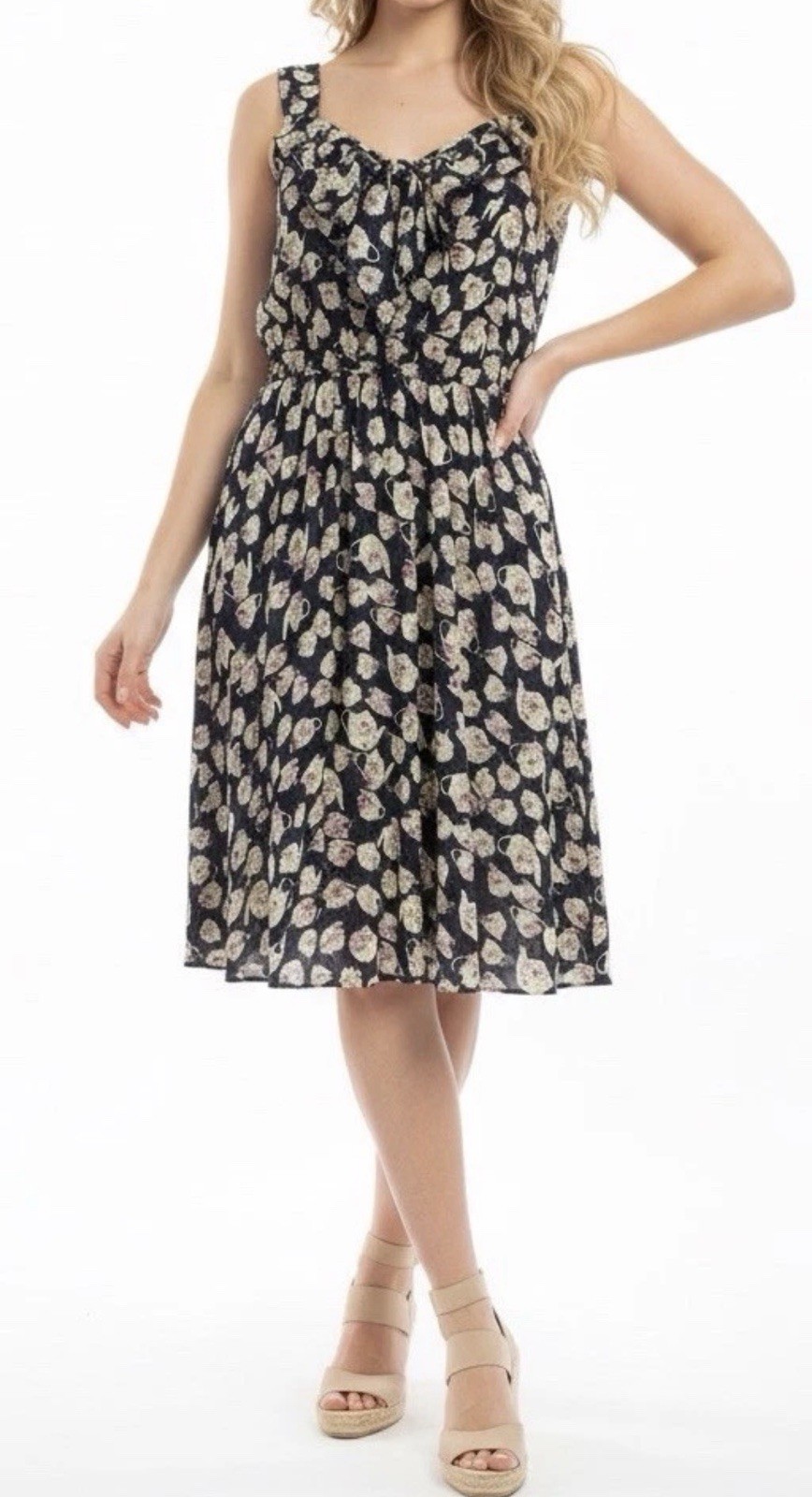Disney x LC Lauren Conrad Teapot Chiffon Dress Womens S Navy Alice in Wonderland