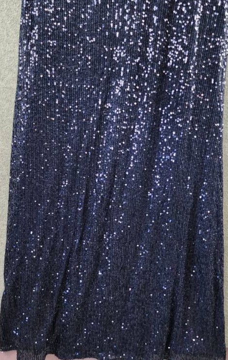 Aqua Formal Long Allover Sequined Bow Dress Women’s 12 Navy Asymmetrical Neck