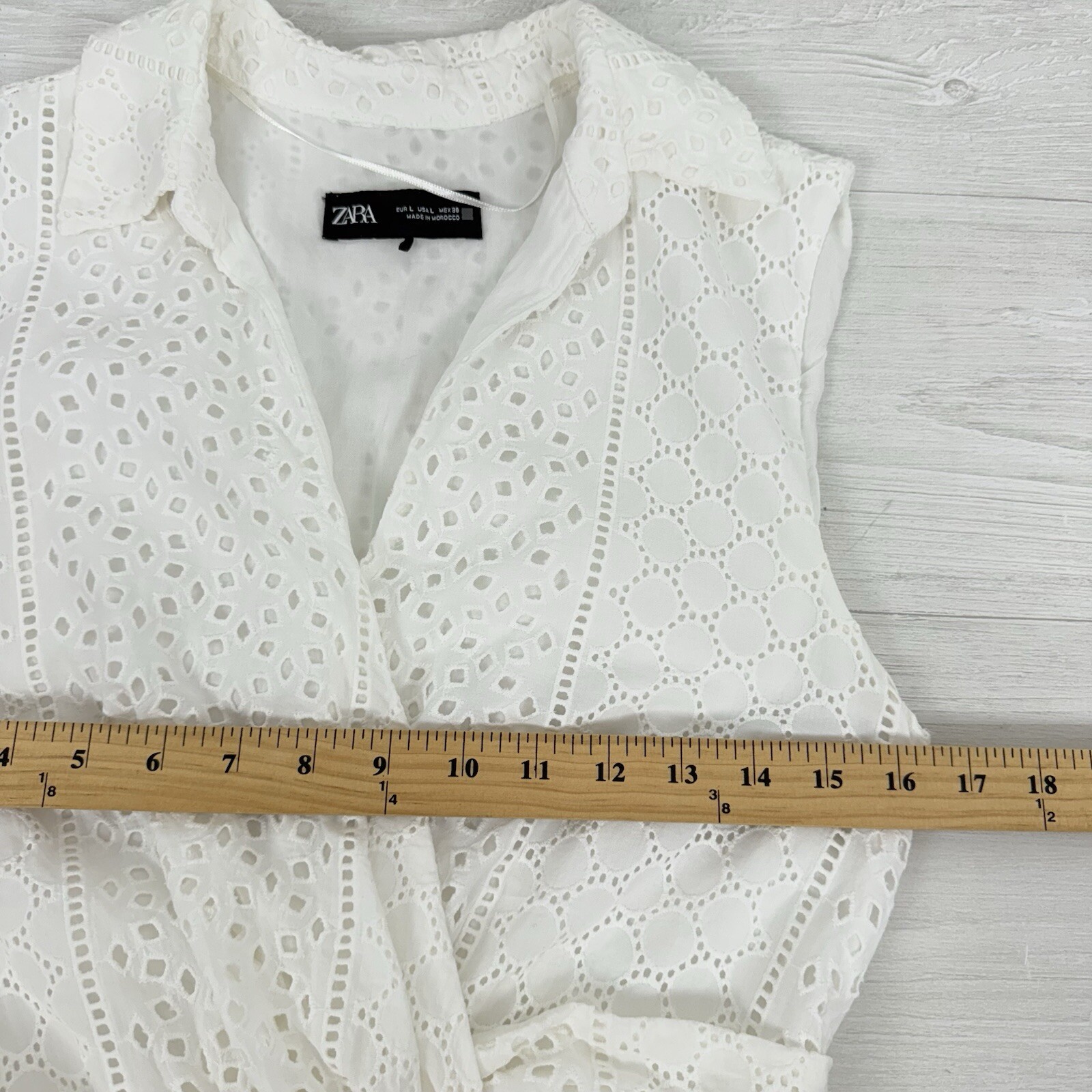 ZARA Openwork Embroidered Eyelet Midi Dress L White Sleeveless V Neck Feminine