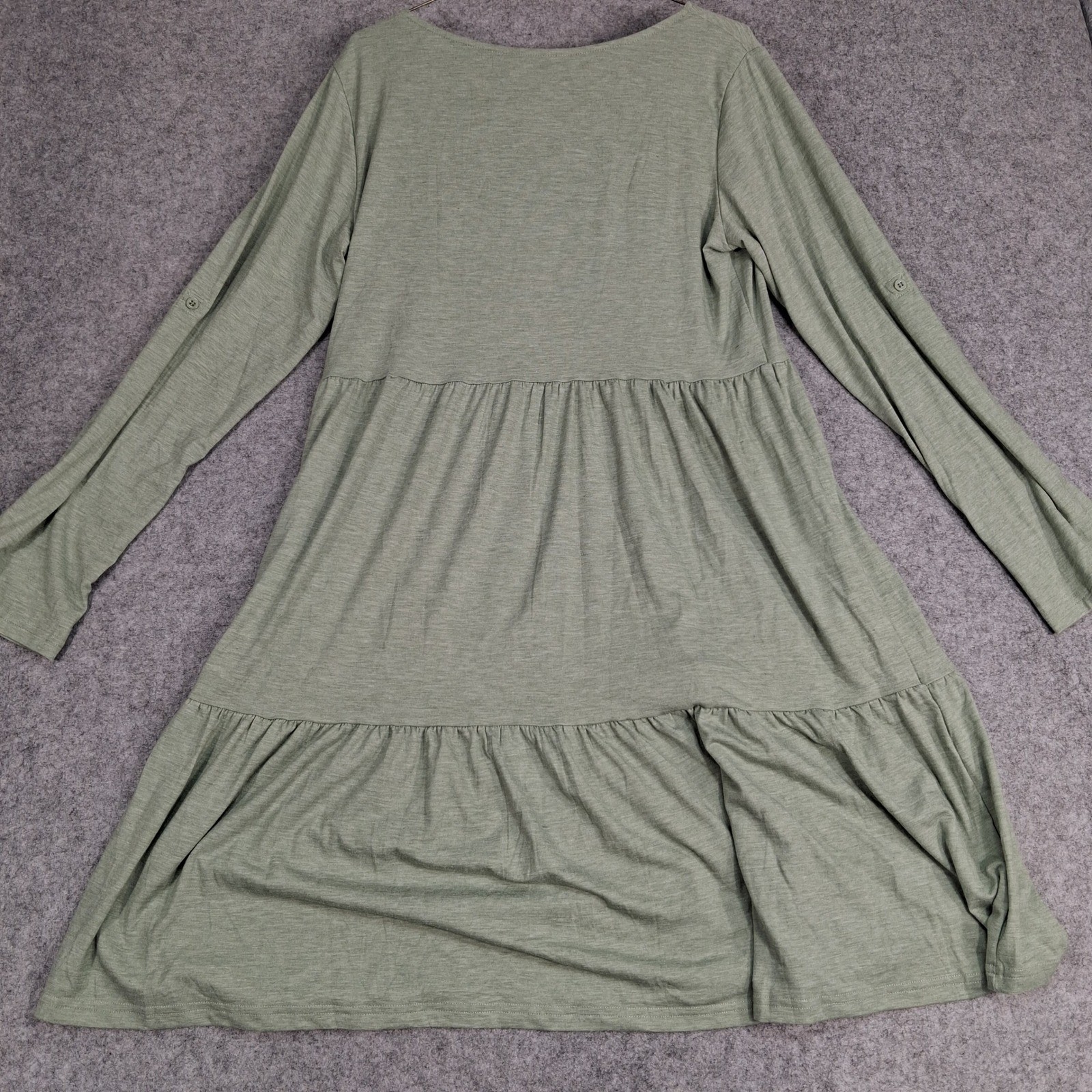 Dokotoo Button Front Dress Womens Large Green Tiered Long Sleeve Babydoll Knit