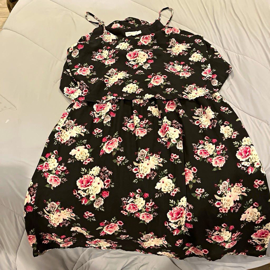 Cloud Sky Women’s XL Black Floral Fit & Flare Square Neck Strappy Dress