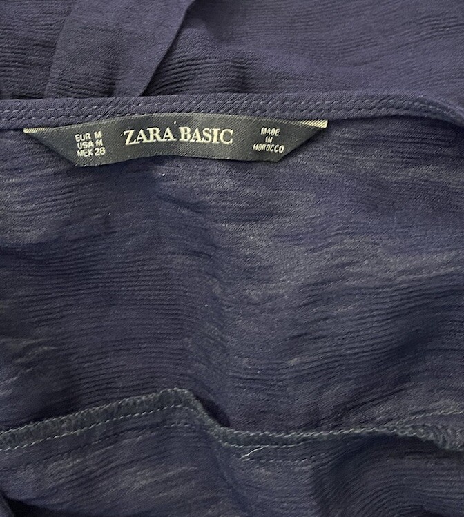 Zara Basic Medium Tie Waist Expozed Zipper Dress Navy Blue Sleeveless Side Slits