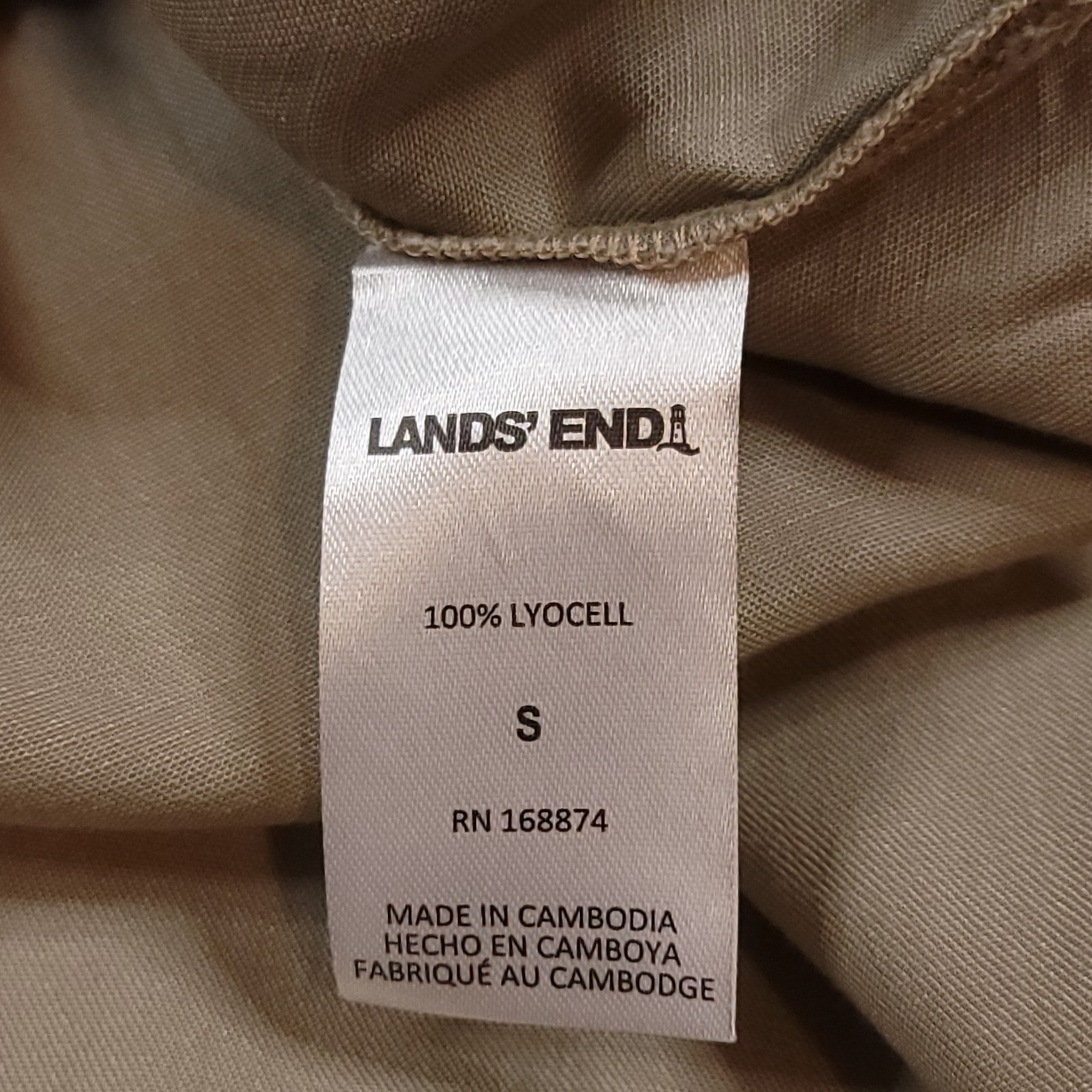 NWT Lands’ End Women’s Small Rayon Midi Dress Tiered Elastic Waist Tan V-Neck