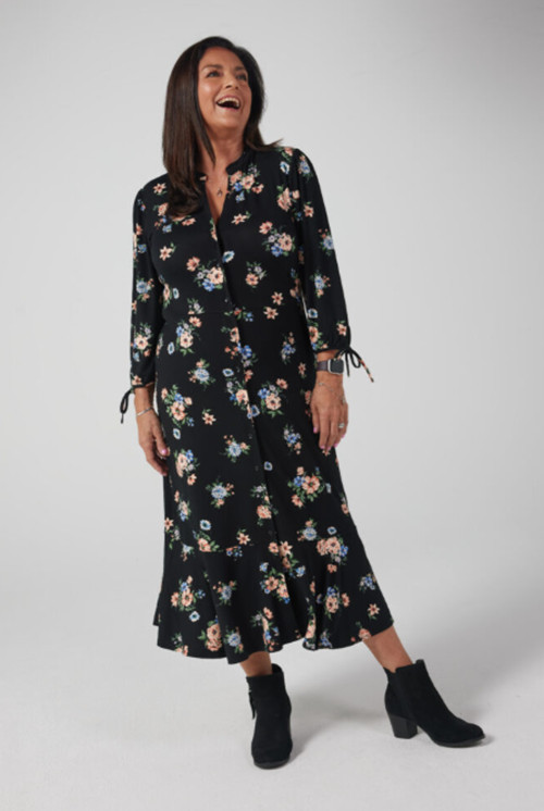 Du Jour Julia Roberts QVC Printed Jersey Dress Black Print New Size 10