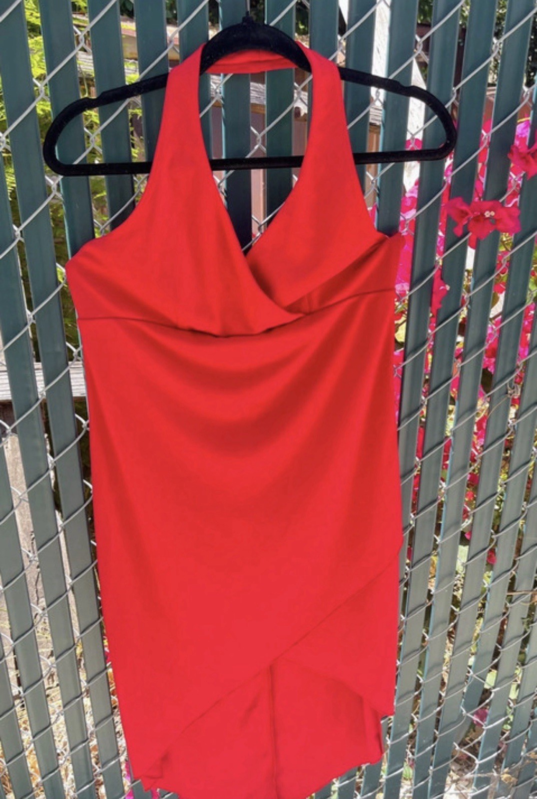 Younique Women’s Red Solid Halter Neck Sleeveless Mini Dress L Asymmetric