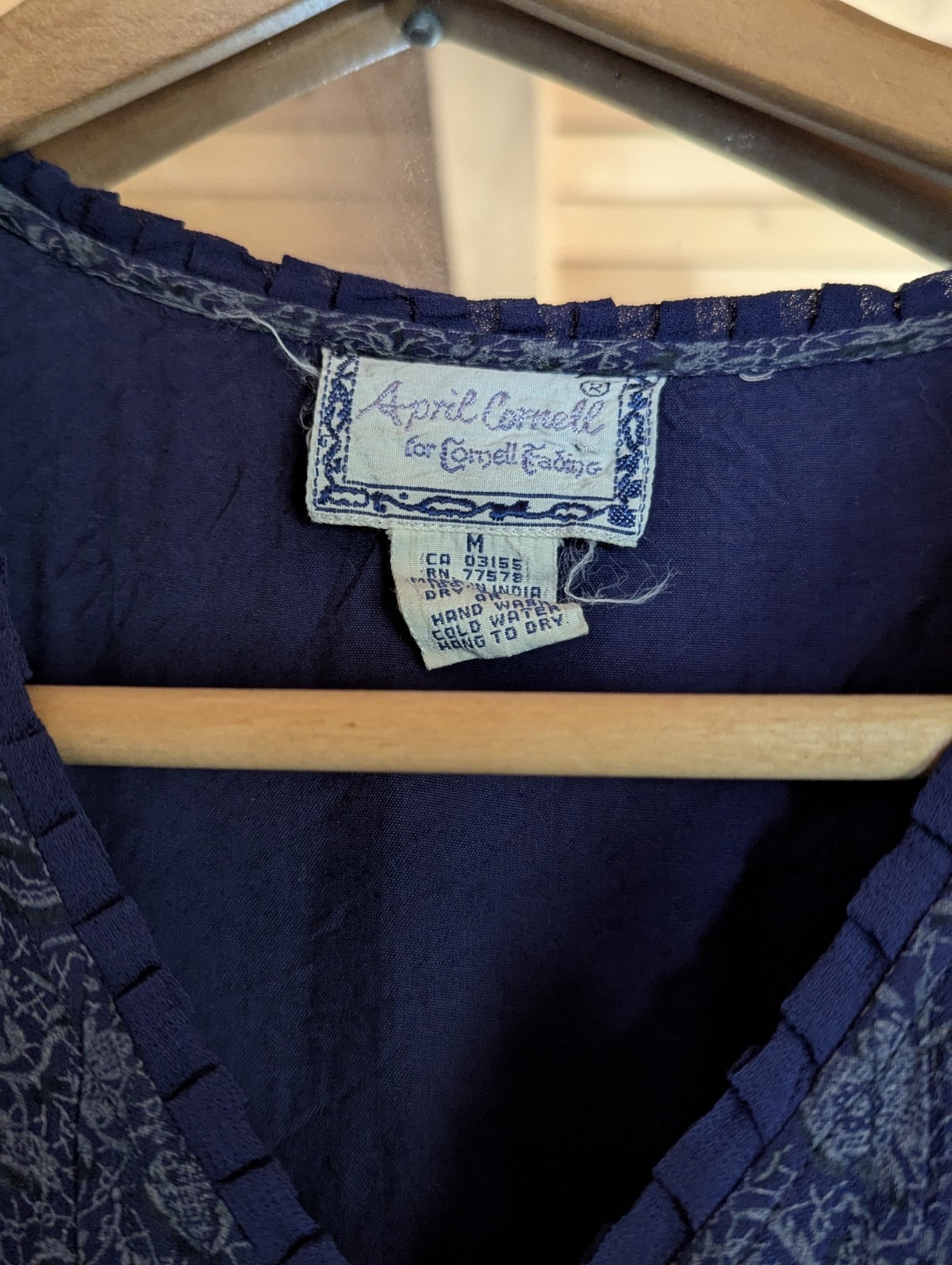 April Cornell for Cornell Trading Blue Paisley V-Neck Maxi Dress Removable Tie M