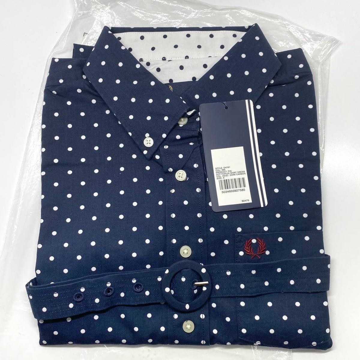 FRED PERRY Fred Perry Dot Pattern Shirt Dress UK8 Short Sleeve