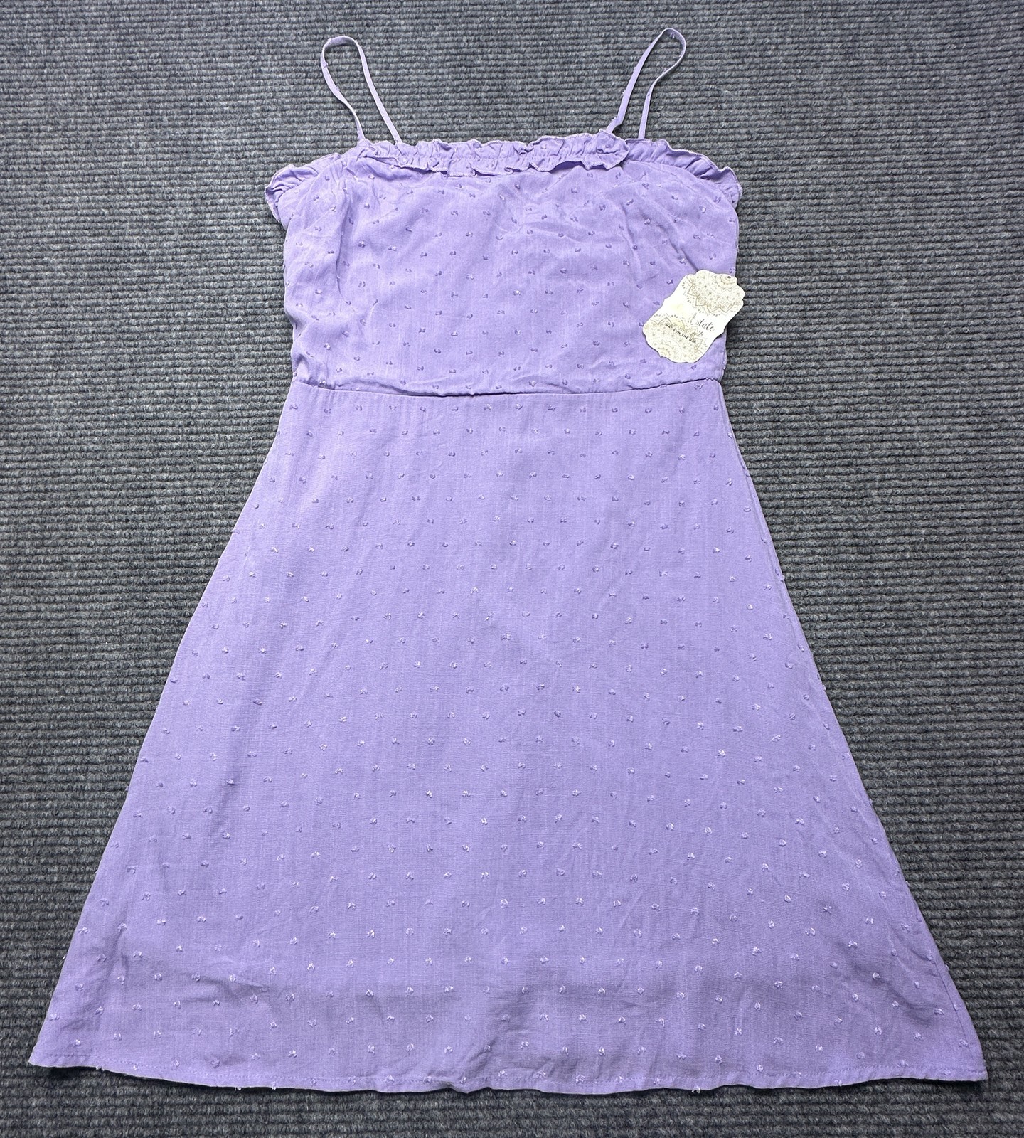 Altar’d State Dress Womens Medium Lavender Swiss Dot Ruffle Strap Sundress New