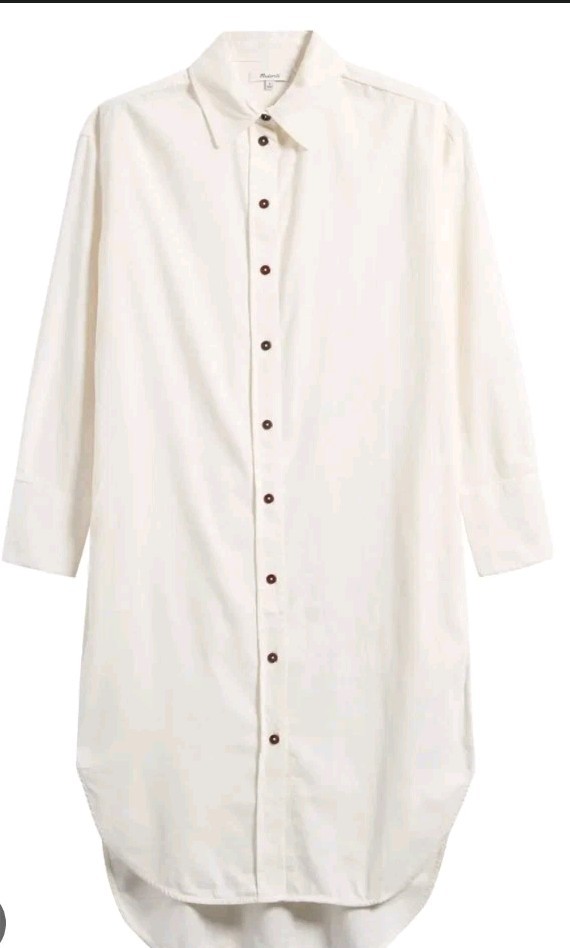 Madewell Corduroy Long-Sleeve Midi Shirtdress Women’s Xs Ivory