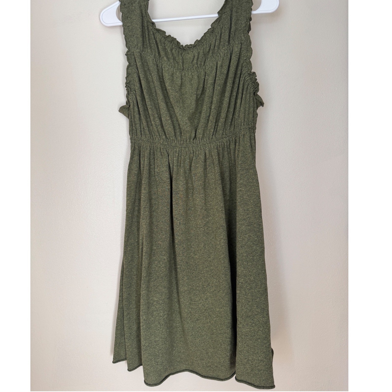 Free People Olive Green Smocked Ruffle Knit Mini Dress Sleeveless Small cottage