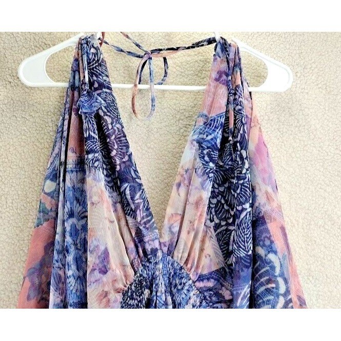 MISA Los Angeles Floral Tiered Midi Dress XS Bohemian Cold Shoulder Purple