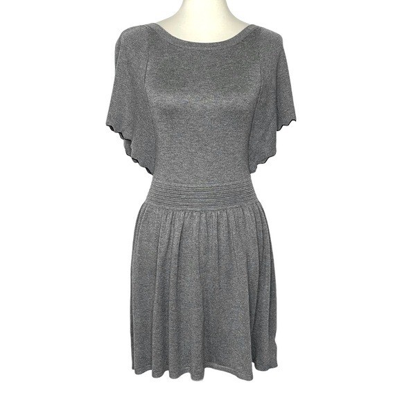 Ella Moss Dress Womens 14 Grey Sweater Knit Short Flutter Sleeve Rayon Blend