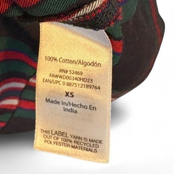 Free Assembly Womens Plaid Smocked Waist Mini Shirt Dress Red Green XS