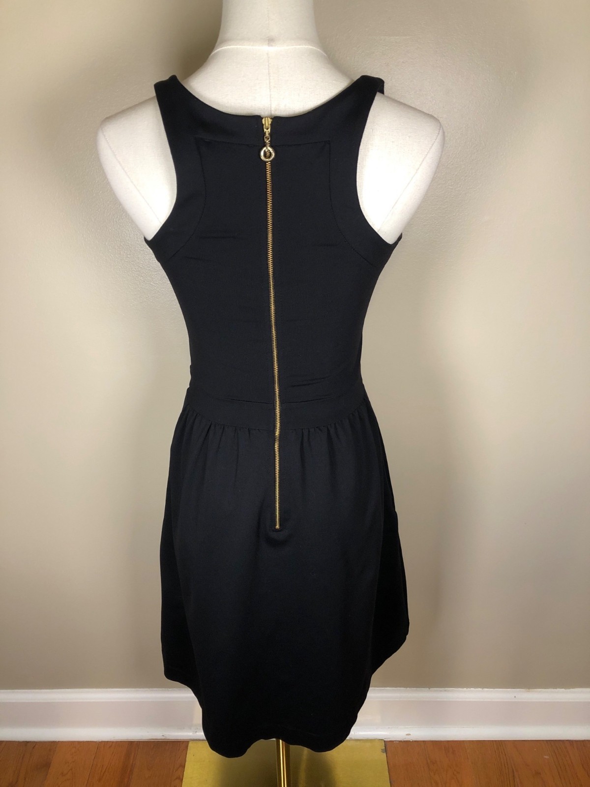 Cynthia Rowley Black Sleeveless Fit & Flare Dress With Gold Back Zipper Size XS