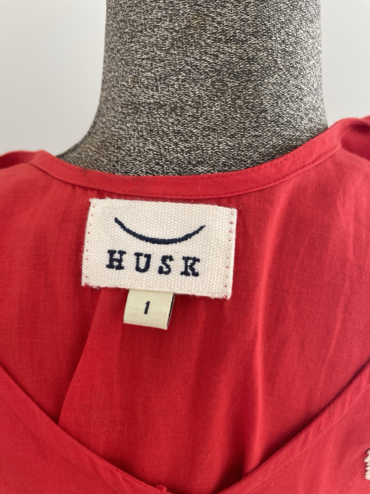 Husk Red Mexican Embroidered Boho Dress