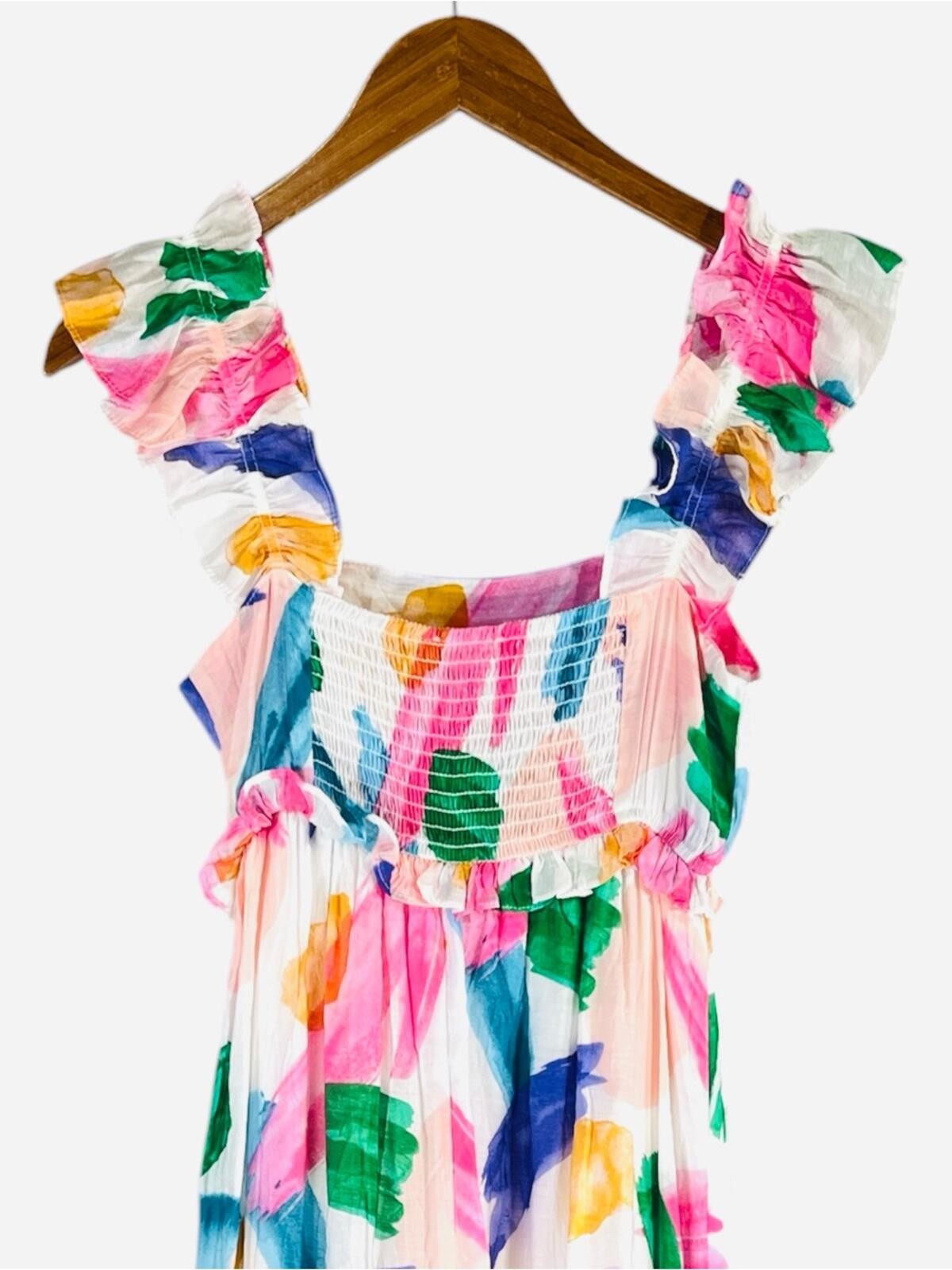 Blu Pepper Brush Stroke Ruffle Midi Sundress Size Small