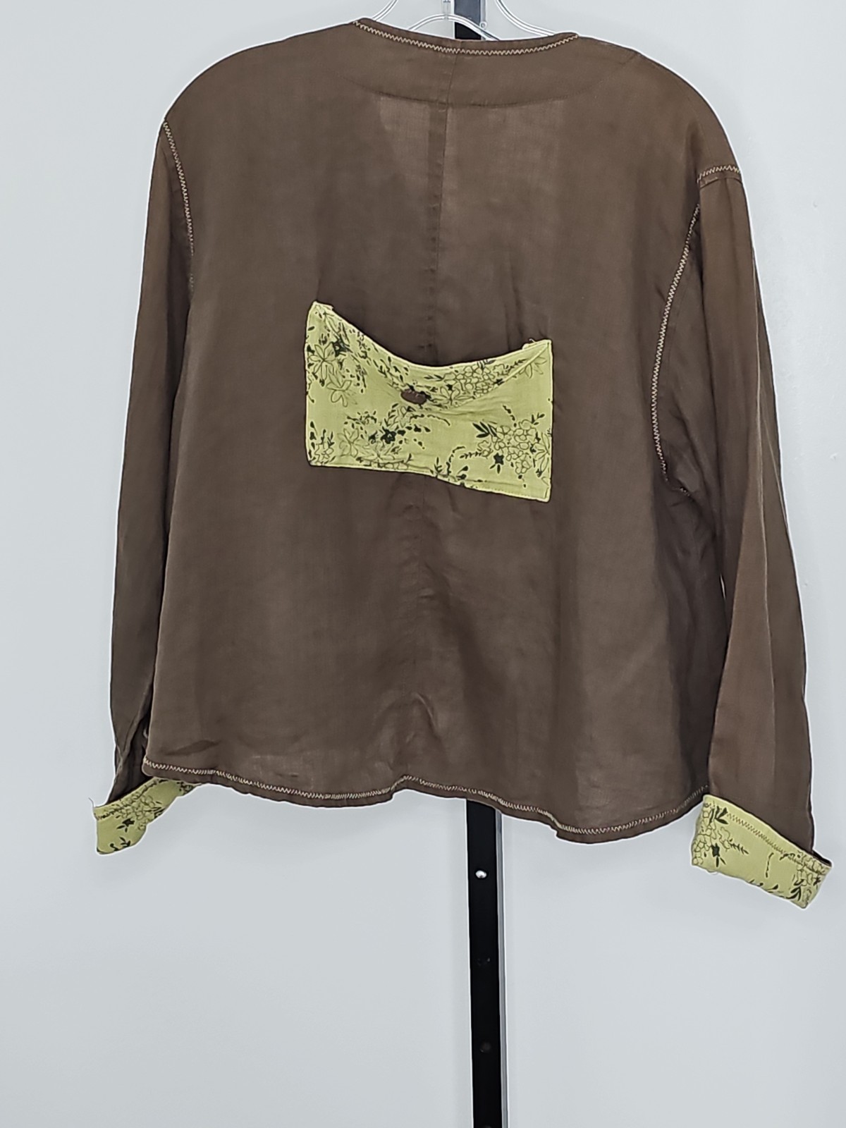 Tera Bora 2 Pc Boho Lagenlook Brown Green Linen Blend Dress Jacket Set T1