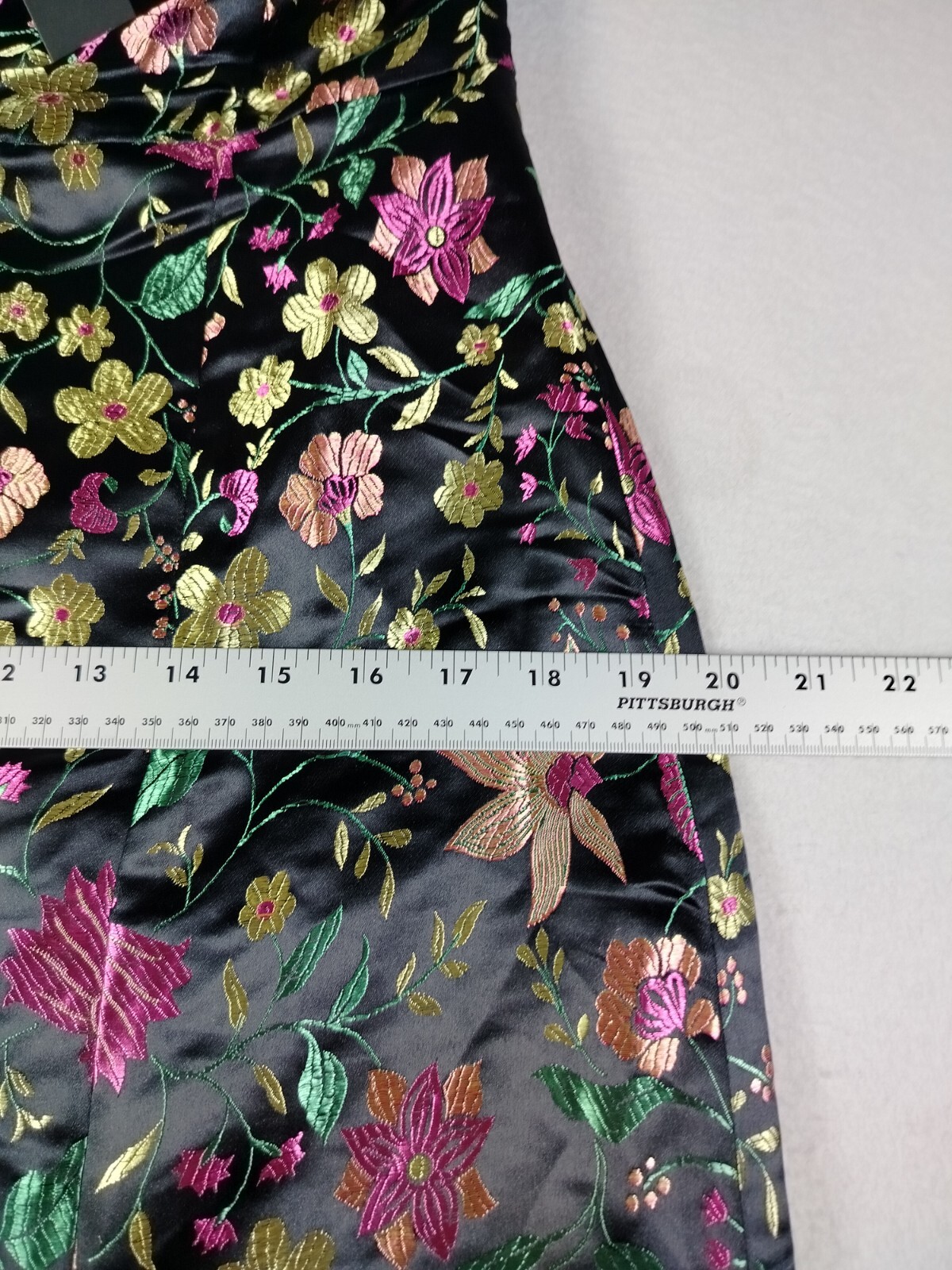 Lulus Midi Dress Women Medium Make a Move Black Satin Floral Jacquard Strapless