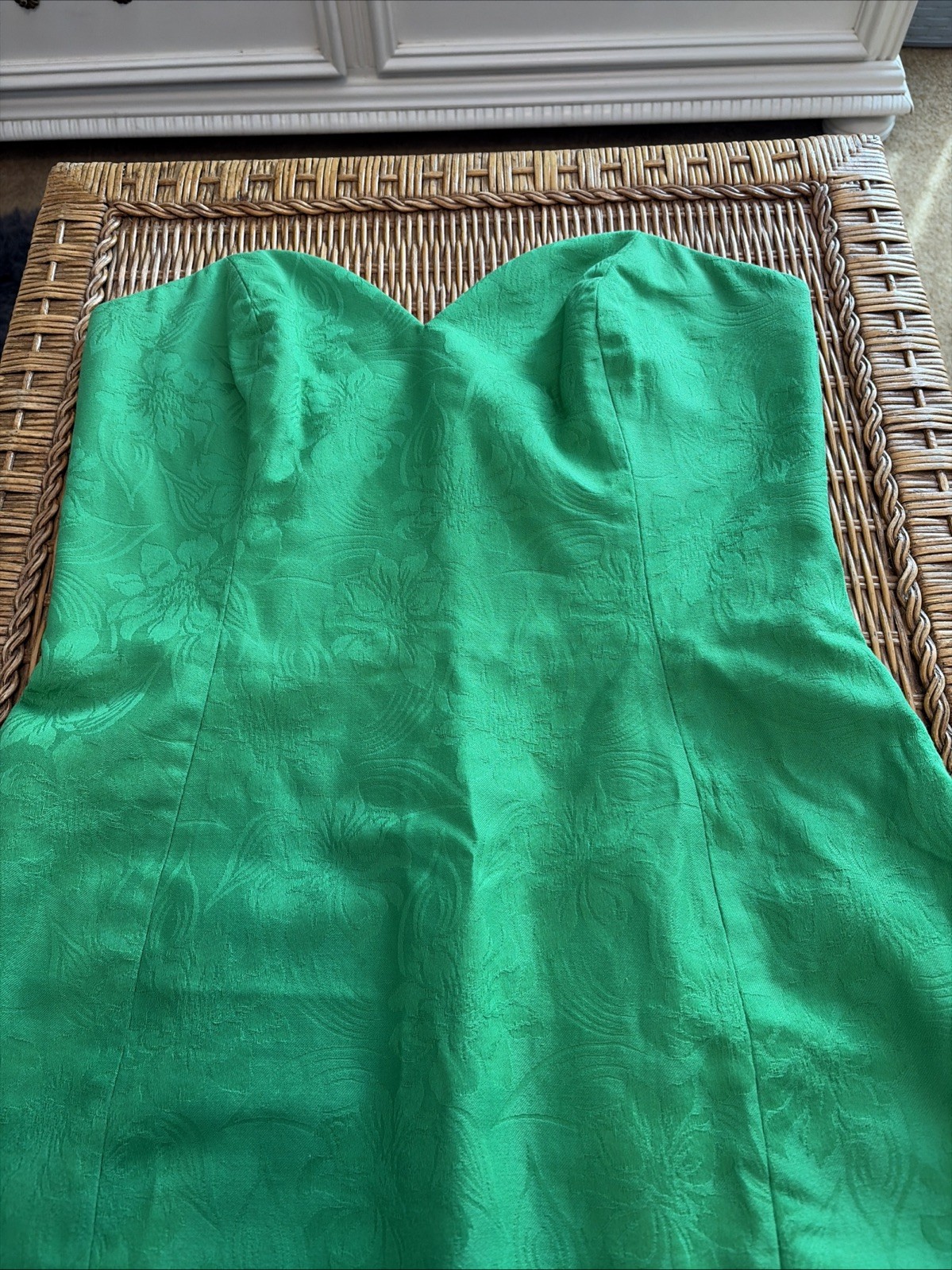 A.J. Bari Strapless Green Brocade Boned Cocktail Dress Sz 8/10