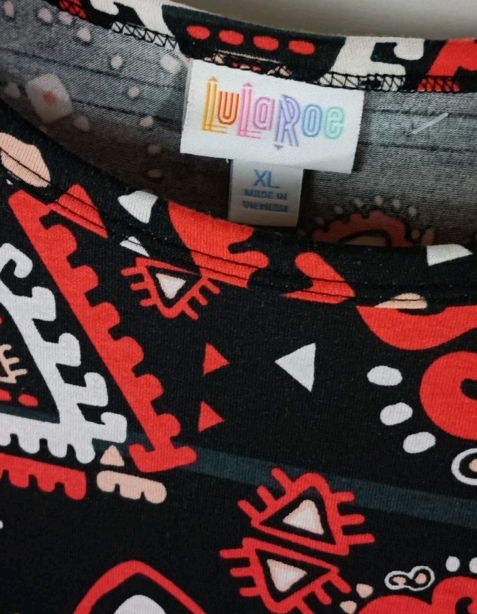LuLaRoe Black Multicolor Geometric Carly Dress Women Size XL Short Sleeve – NWOT