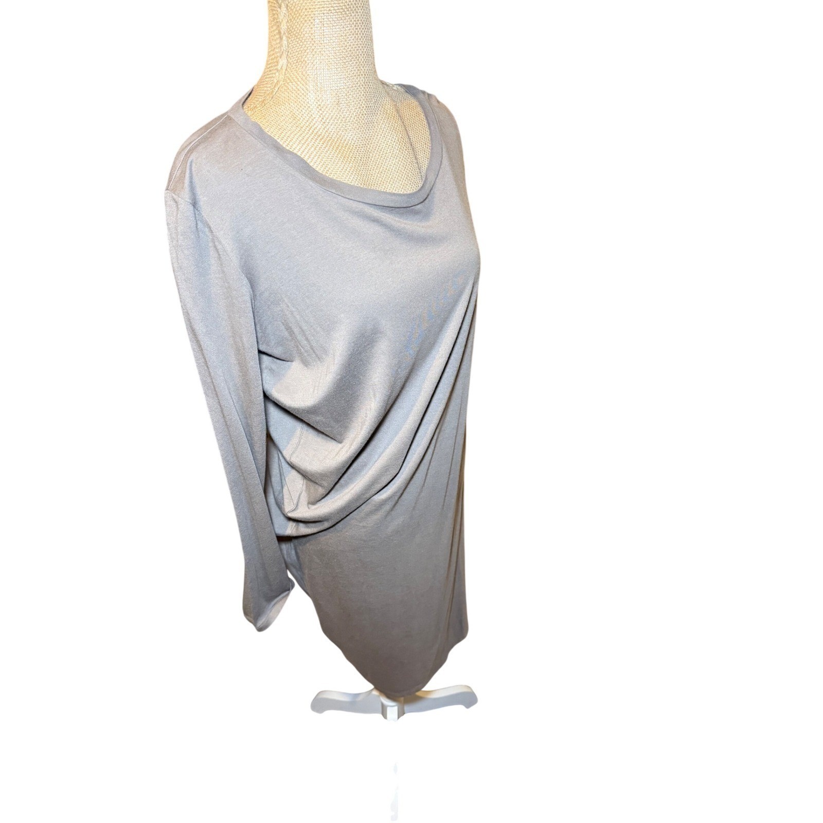 Brochu Walker Long Sleeve Draped Cotton Modal Jersey Midi Dress Light Brown M