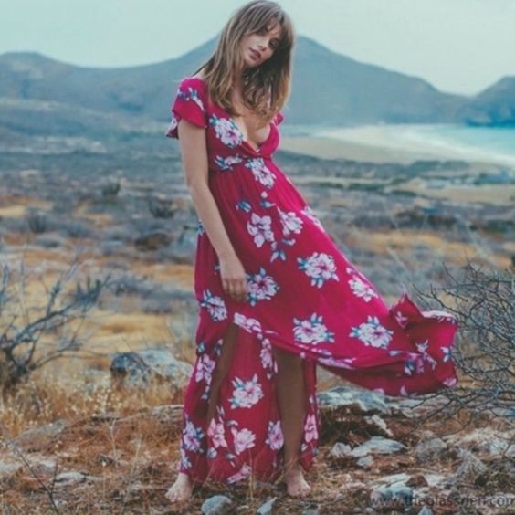 Billabong Flutter Floral Crinkle Maxi Dress Boho Cottagecore Beach Festival S
