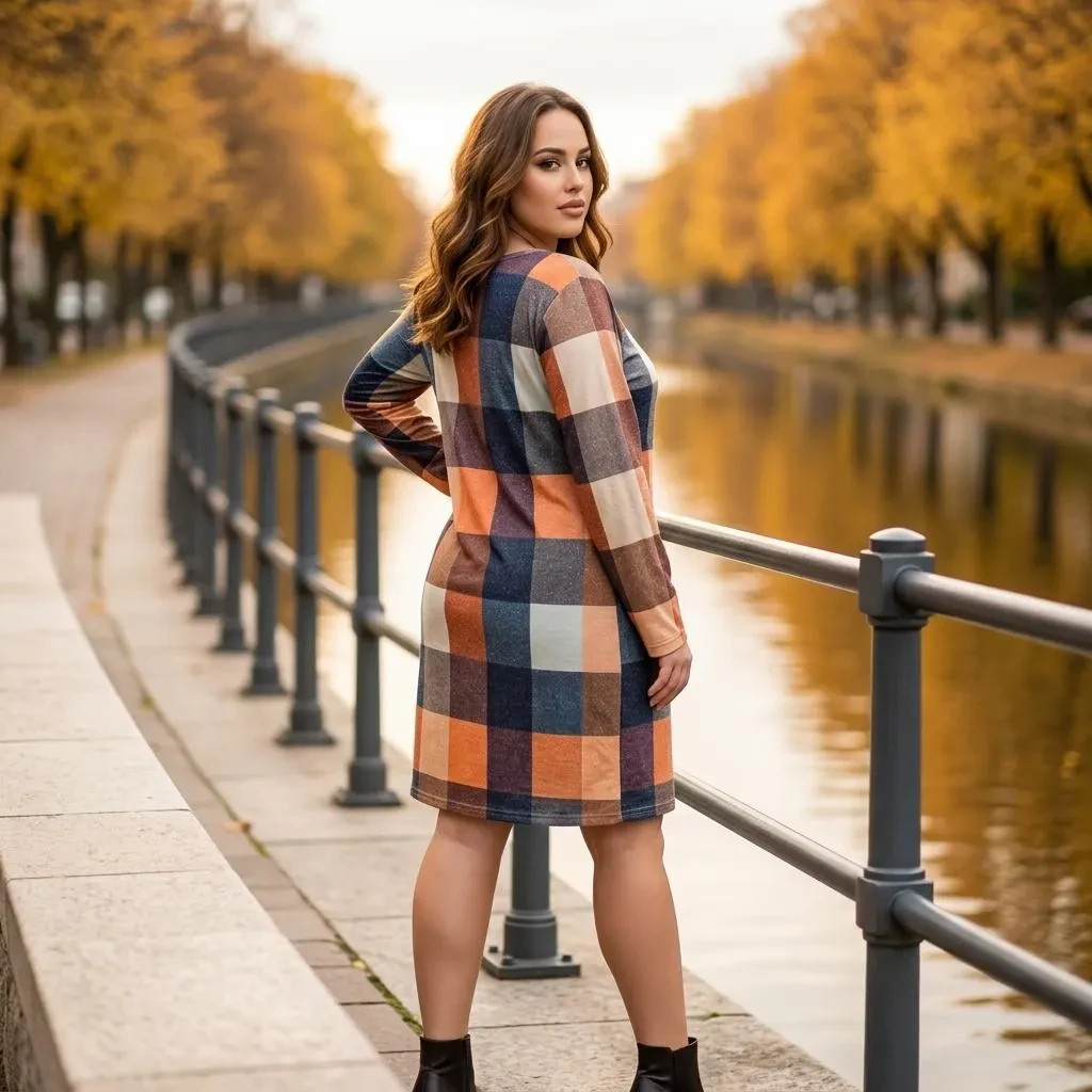 Multi-color Fall Winter Long Sleeve Sweater Dress