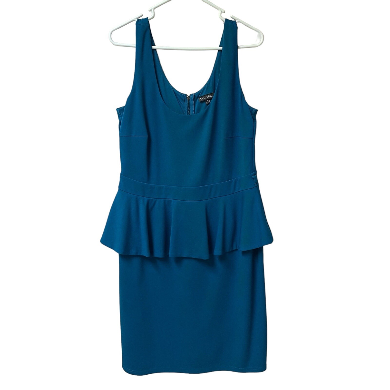 City Chic Trendy Teal Blue Sleeveless Scoop Neck Peplum Bodycon Dress Size 14