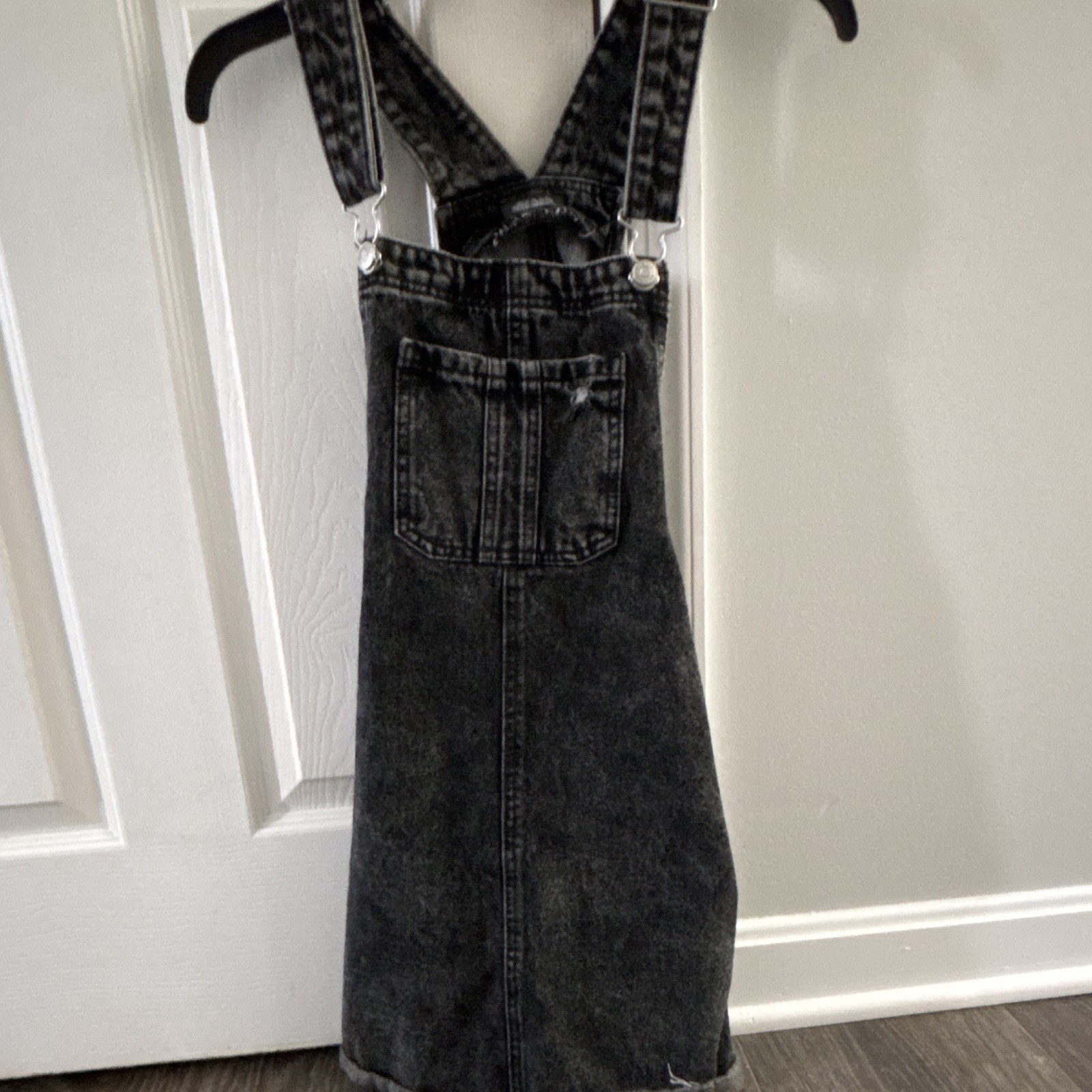 Wild Fable Women’s Black Denim Overall Dress Square Neck Midi Size S