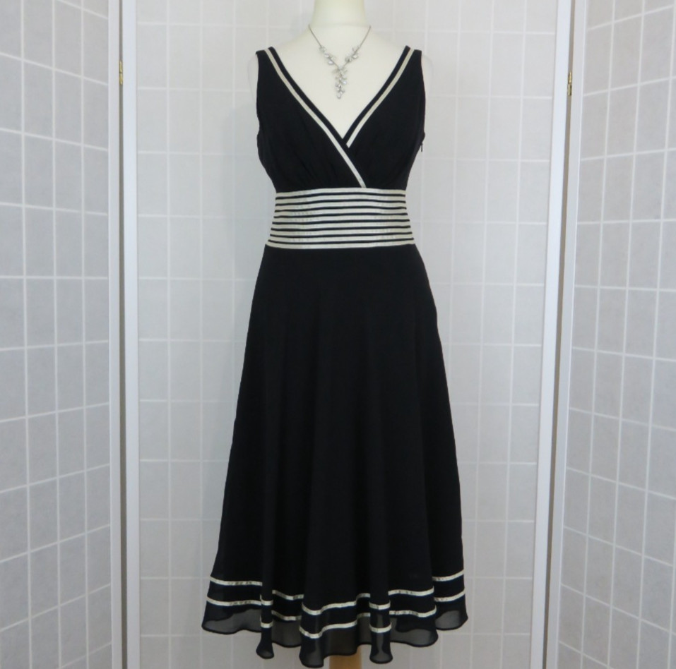 Coast Dress UK 8 Black Chiffon Silver Trim Sleeveless Party Cocktail Occasion