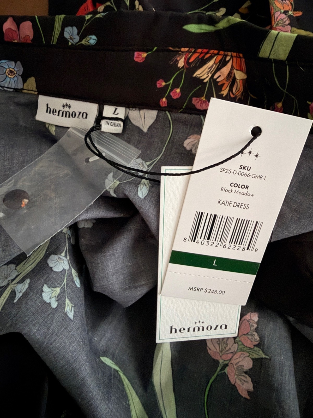NWT Hermoza Katie Mini Shirt Dress Black Meadow Floral Tiered Cotton Size L