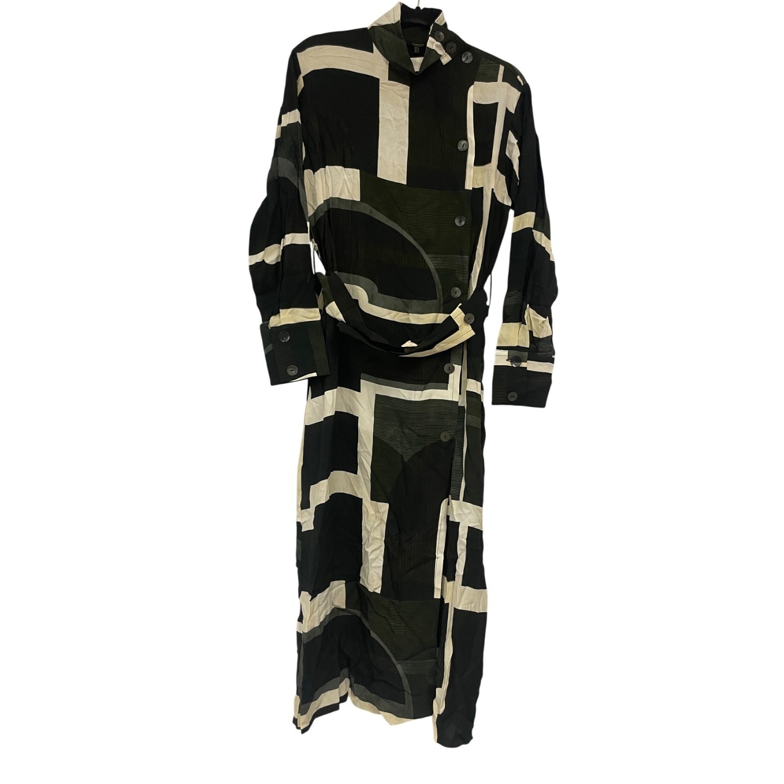 Massimo Dutti Womens Long Dress EU 42 US 10 White Black Geometric 6605/819 NWT