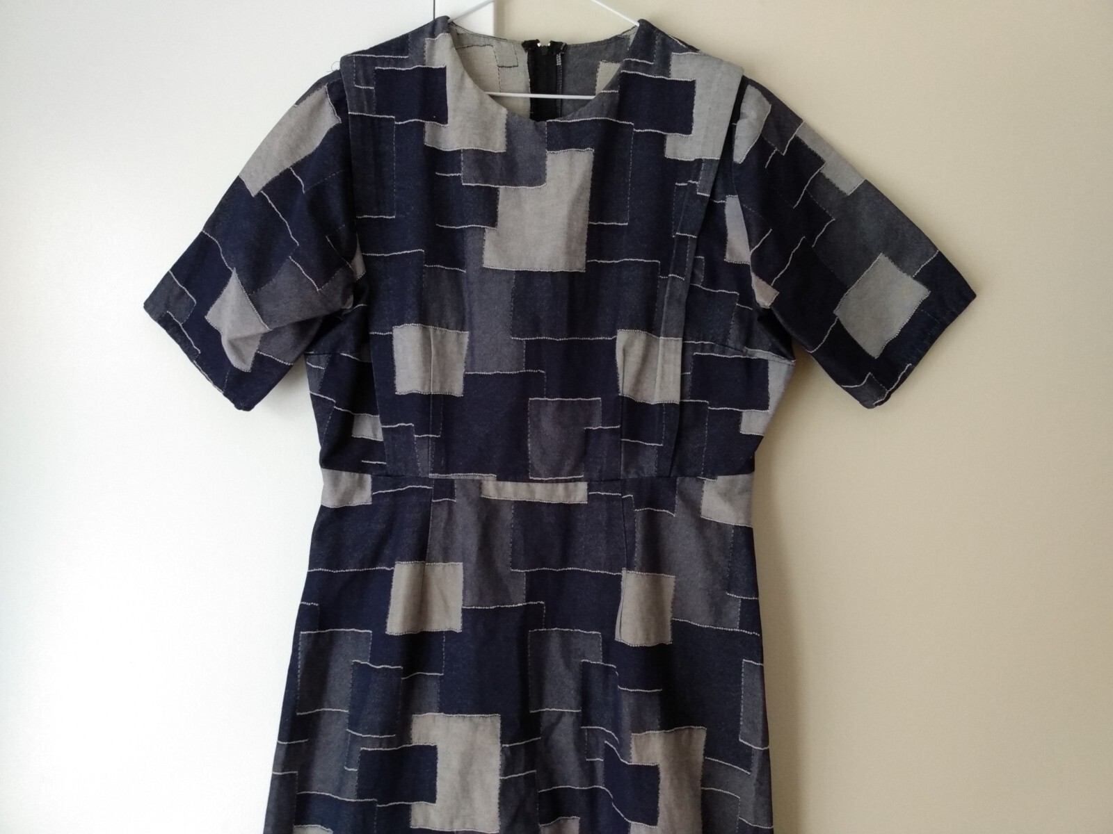 Handmade Denim Jean Patchwork Dress Plus Size 44.5″B 34″W Amish Mennonite Cape
