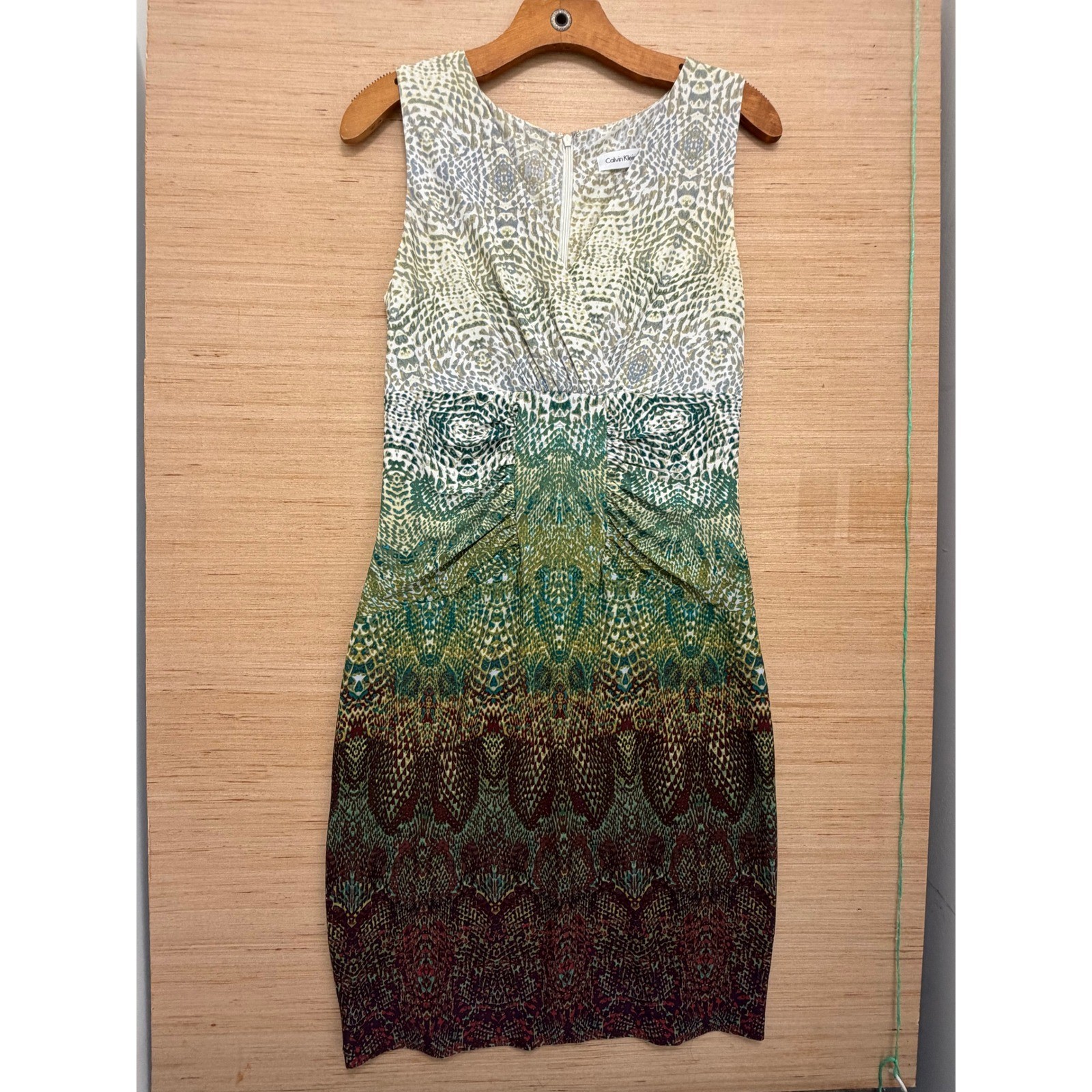 Calvin Klein Womens Green Ombre Snakeskin Ruched Sheath Dress Size 6 CD4X1A56