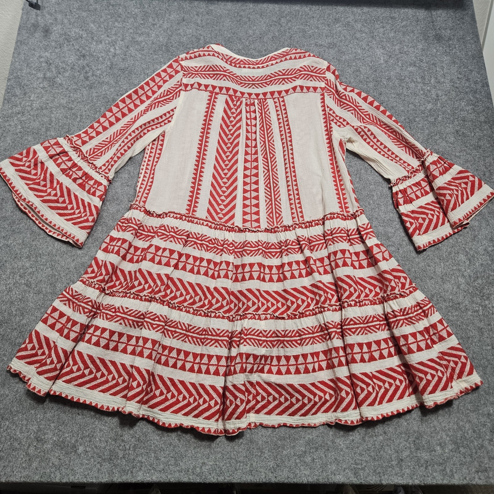 Anthropologie Devotion Twins Dress Medium Red White Geo Ella Boho Peasant Mini