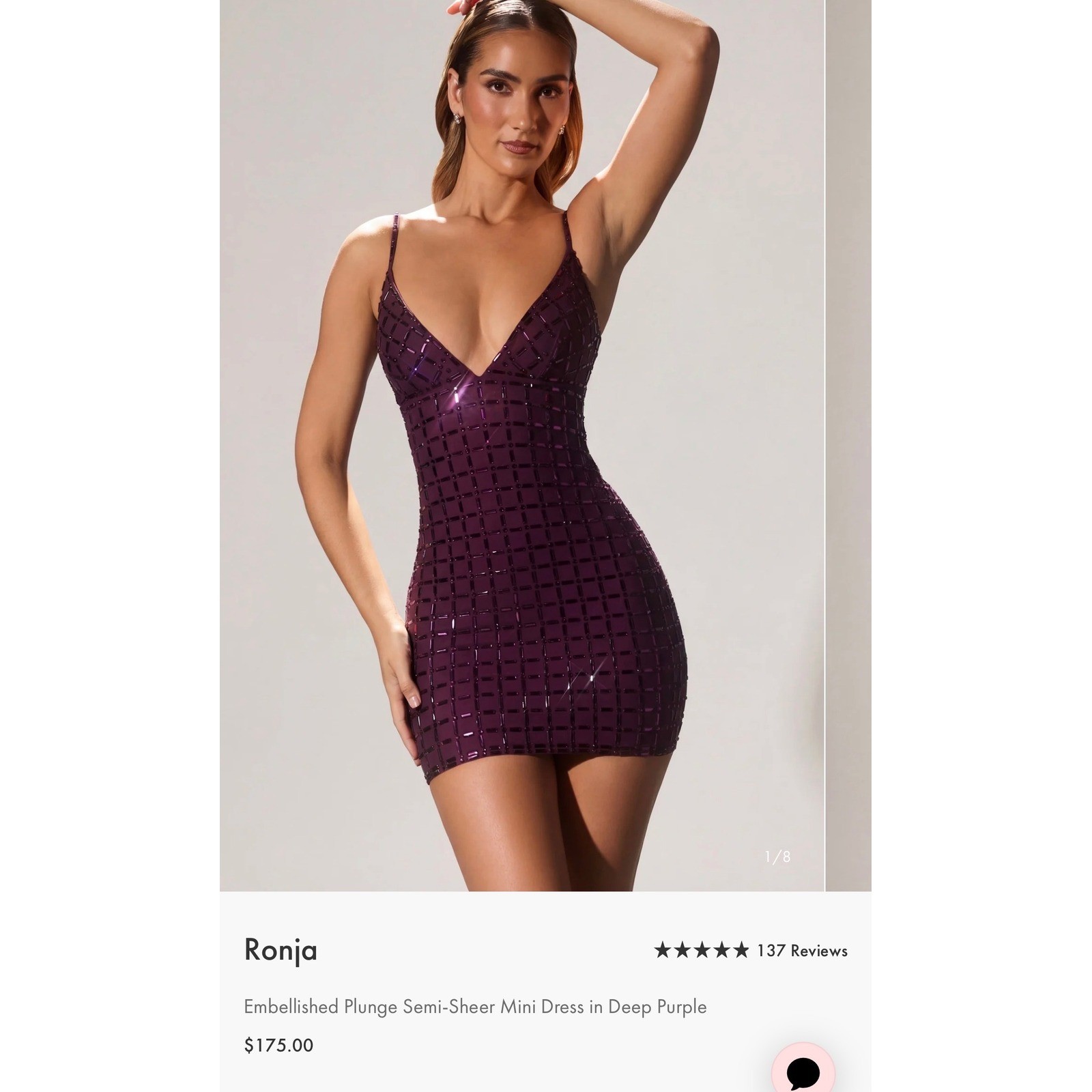 Oh Polly Deep Purple Beaded Mesh Mini Dress V-Neck Bodycon Party US 2