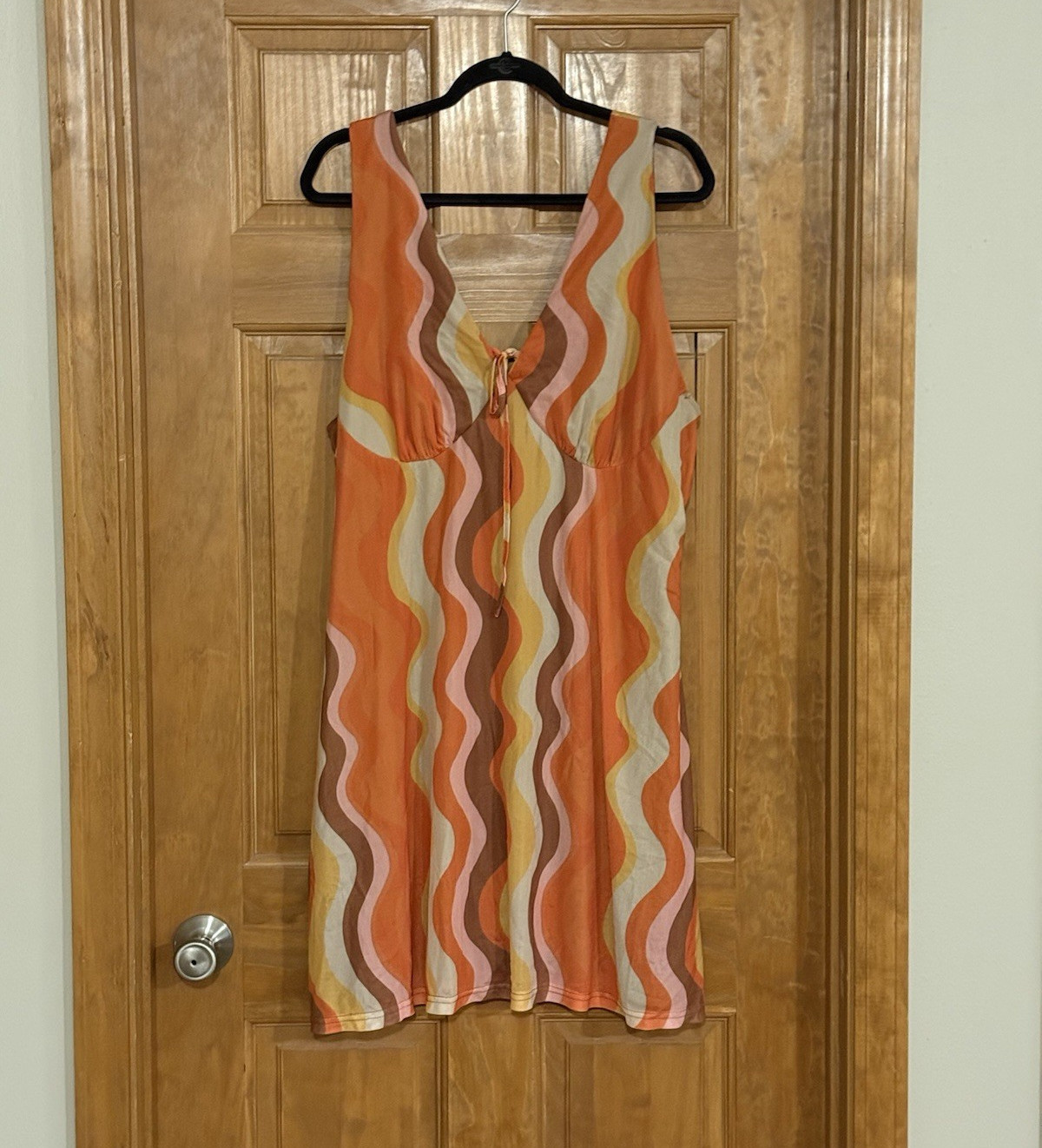 Cider Curve Mesh V-Neck Abstract Wave Knotted Mini Dress Plus Size 4XL 24