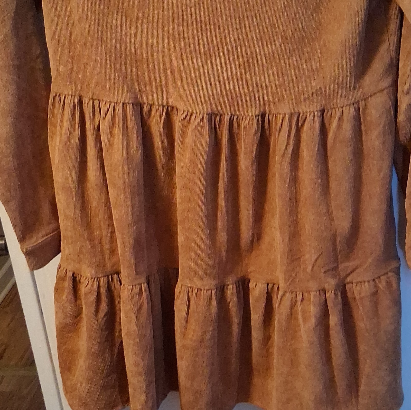 Entro Brown Solid Corduroy Collared Button Front Shirt Dress Pockets Size S