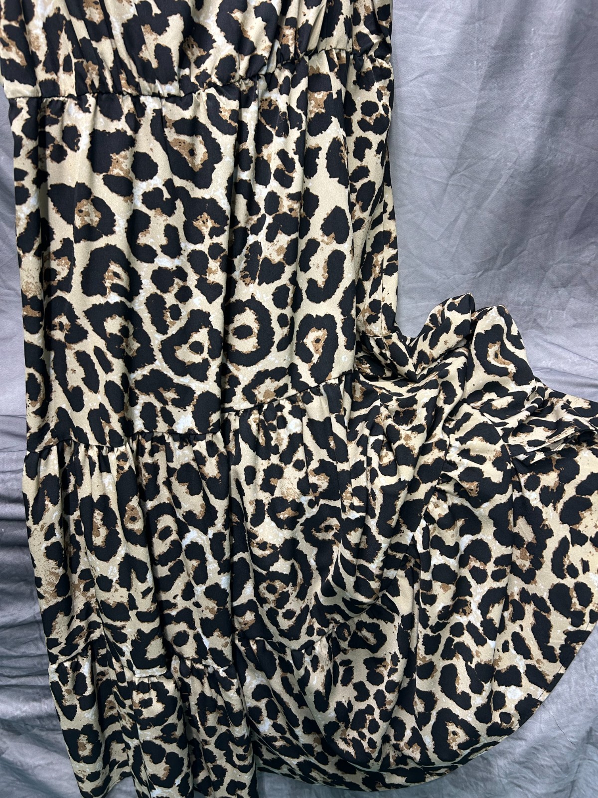 Leopard Ruffle Tiered Maxi Length Dress Black/Tan Shein Curve Size 3XL New WOT
